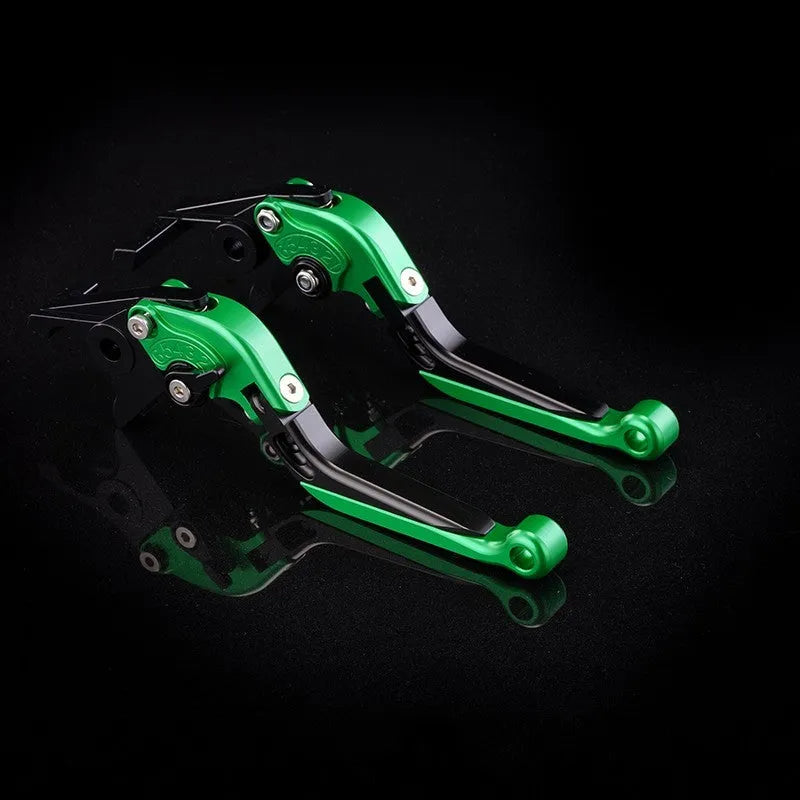 Pair of anodised aluminium motorcycle brake and clutch levers with six-speed adjustable length mechanism