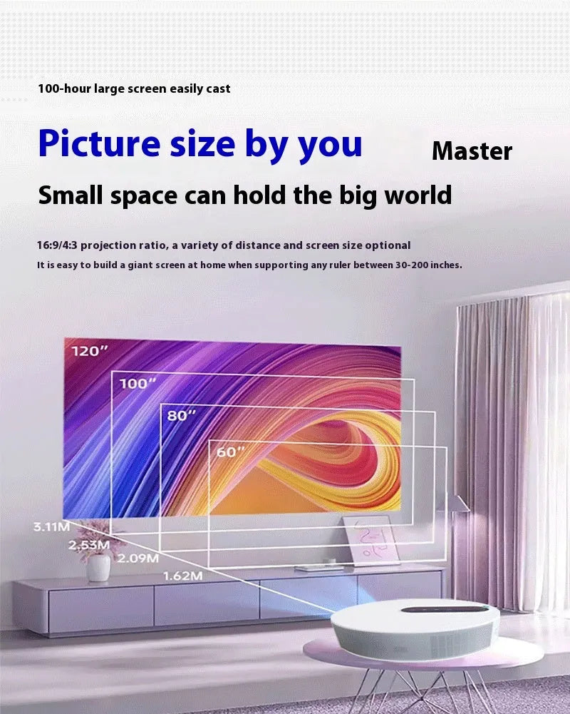 White HD projector with remote control for home theatre and bedroom cinema projection