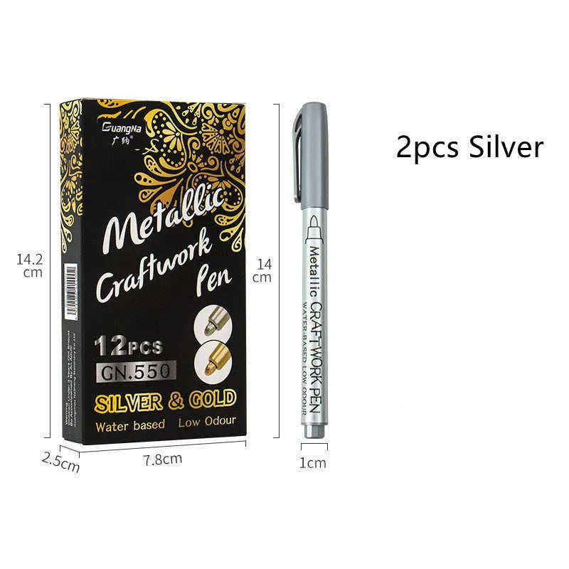 14cm metal paint pen with plastic shell and gold silver refills for craft projects