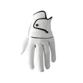 White half sheepskin men's golf glove showing non-slip palm detail.