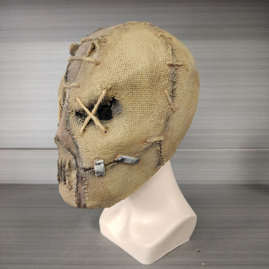 Latex scar skull Halloween mask with removable hair on adult head