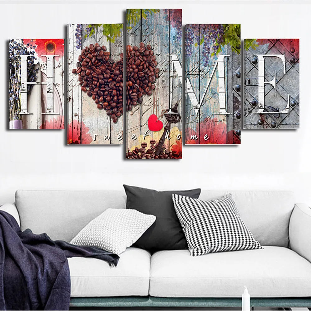 Set of five red oil painting decoration boards in multiple sizes for wall art display