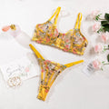 Women's floral mesh bra with steel ring T-back in multiple colours