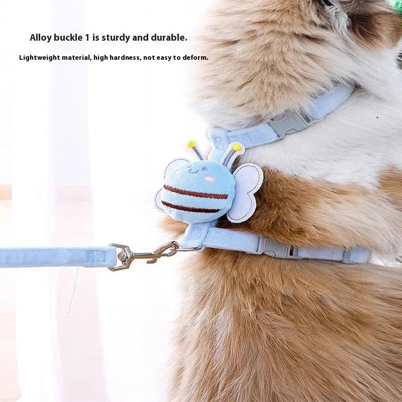 Bee-shaped outdoor cat leash with adjustable harness in pink, yellow, or blue colours