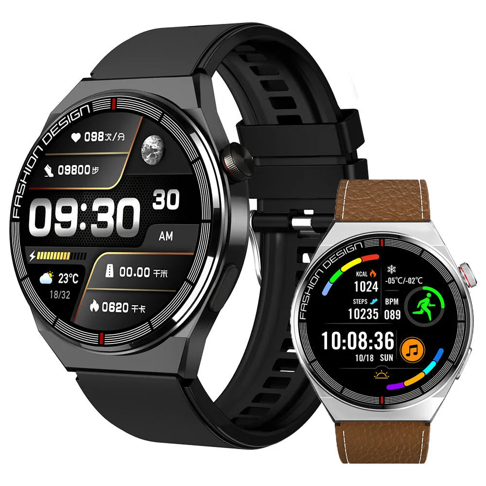 Black smartwatch with heart rate monitor on a silicone strap, showing a call screen on its 1.28-inch display.