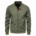 Men's thin casual zip-up jacket in Army Green, shown on a hanger.