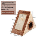 Grey and white triangular cat bed with integrated sisal scratching post, shown next to a light brown and beige version.