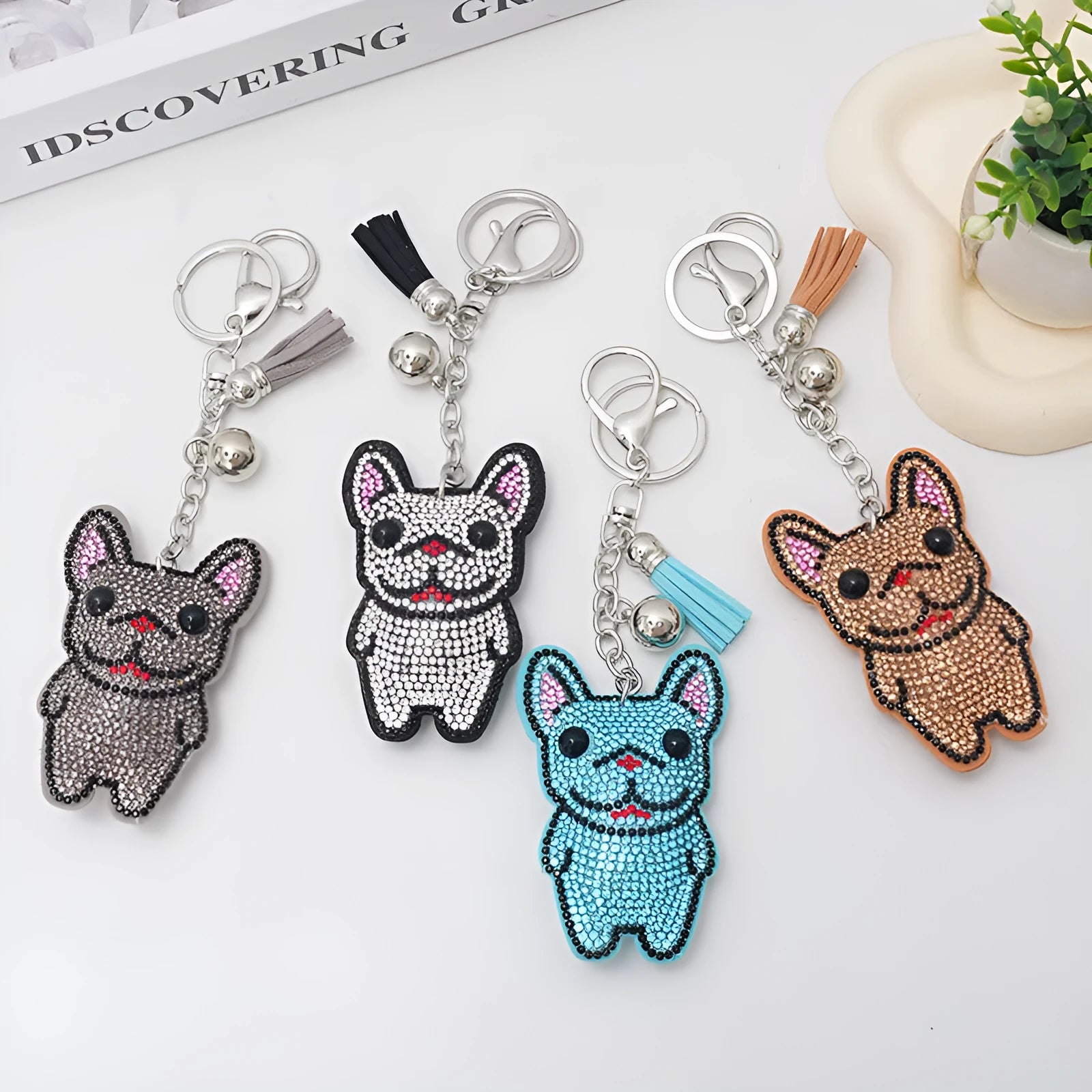 Dog rhinestone keychain with cartoon animal design and electroplated alloy pendant