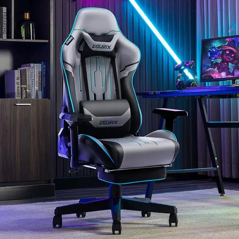 Black Dowinx LS-6010 gaming chair with 4D adjustable armrests and leather upholstery.