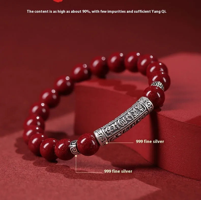 Cinnabar good luck bracelet with purple gold sandstone beads in traditional national style design