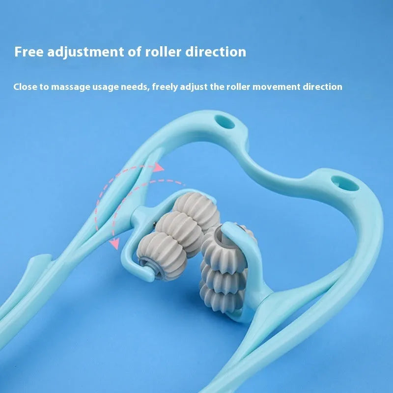 Blue plastic six-wheel manual massager for neck, shoulder, and waist