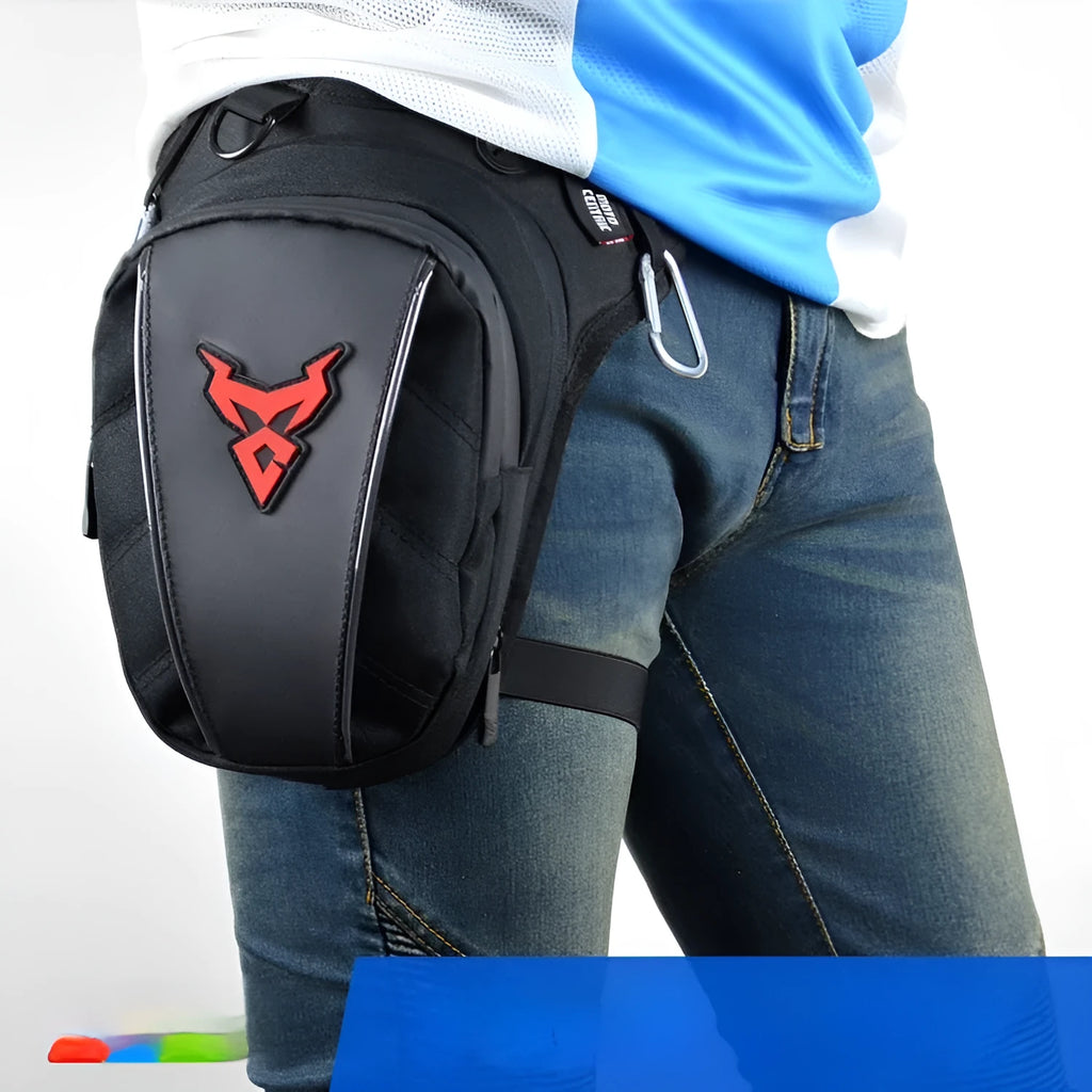 0105MC motorcycle leg bag in 1200D Oxford cloth with 29cm dimensions and red blue green grey colour options