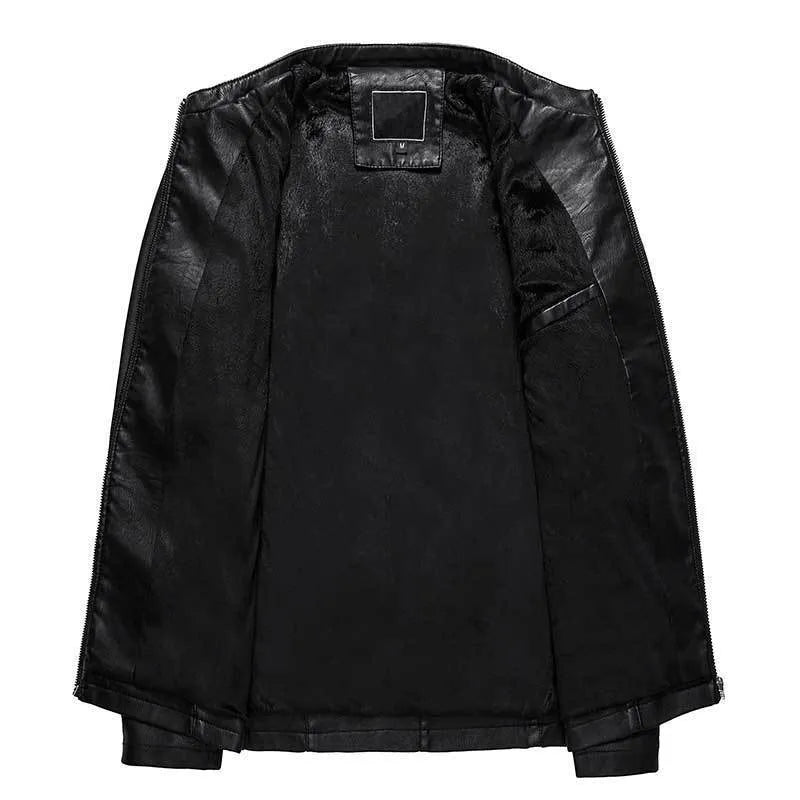 Men's PU leather jacket in claret colour with biker style design and polyester lining