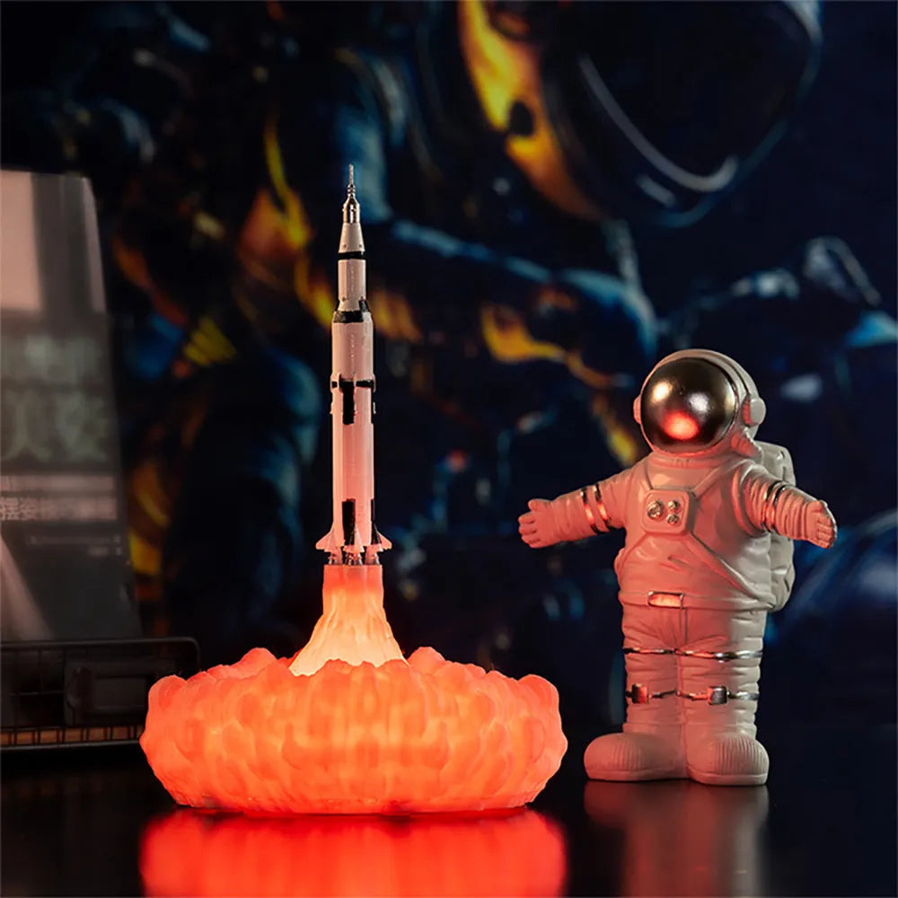 3D print rocket space shuttle lamp night light, 11 inch, PLA material, USB rechargeable, on display in a bedroom