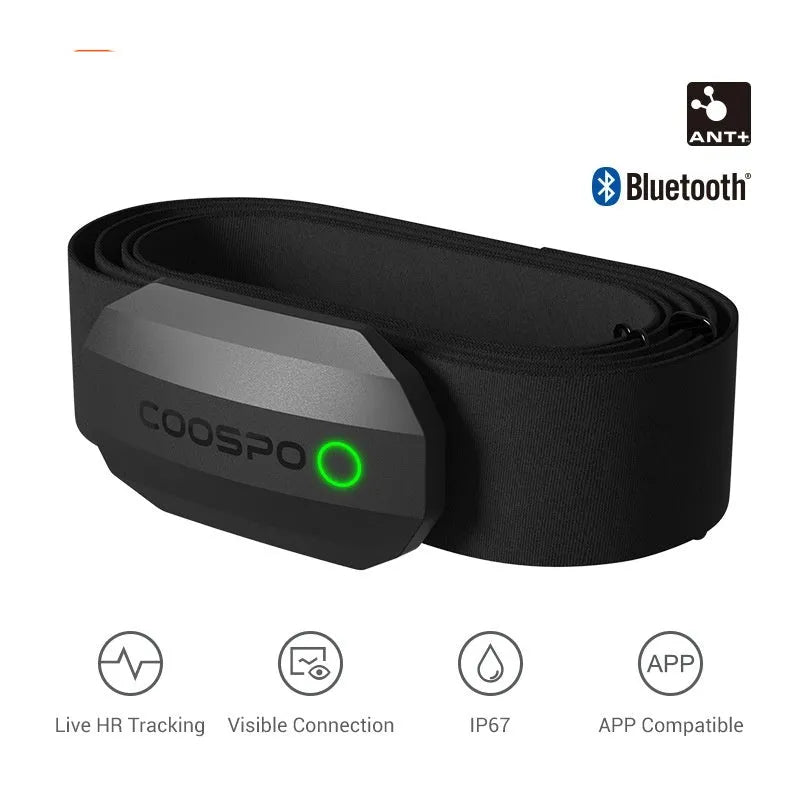 Heart rate monitor strap with dual mode chest sensor in BC107 black for sports training, PVC material