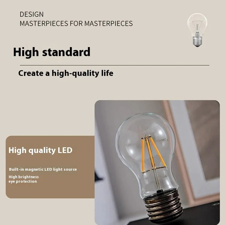 Creative suspension bulb small night lamp with iron art construction and square base