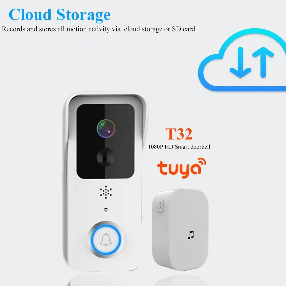 Black or white waterproof smart visual doorbell unit for outdoor security.