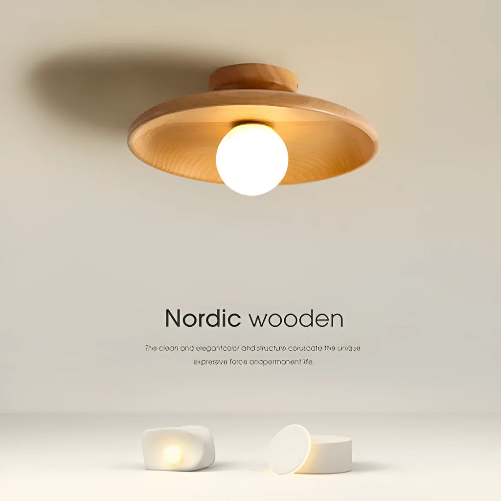 Solid wood and glass ceiling lamp in modern minimalist design with LED bulb