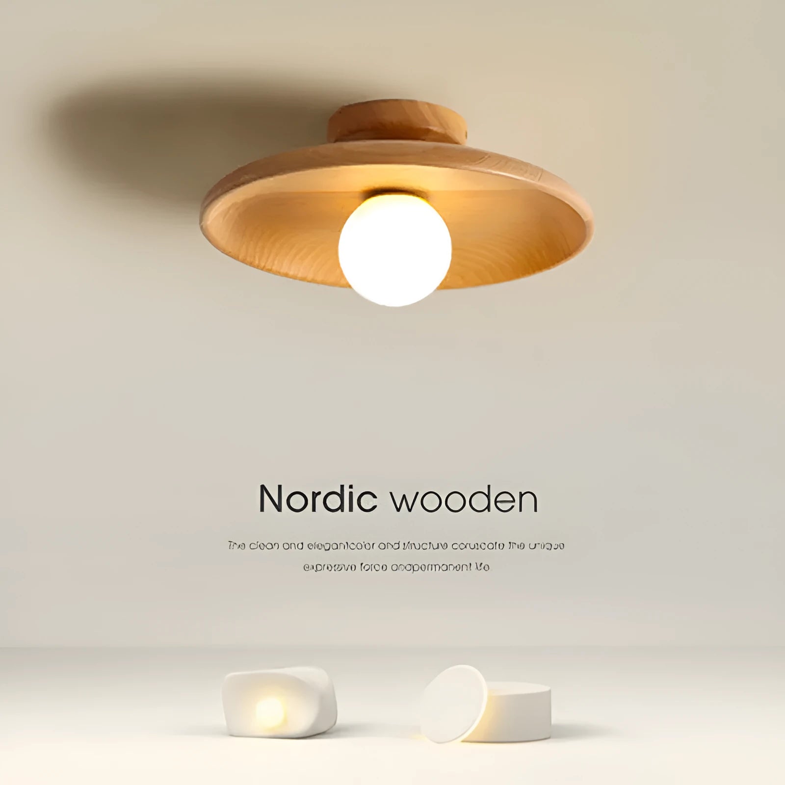 Solid wood and glass ceiling lamp in modern minimalist design with LED bulb