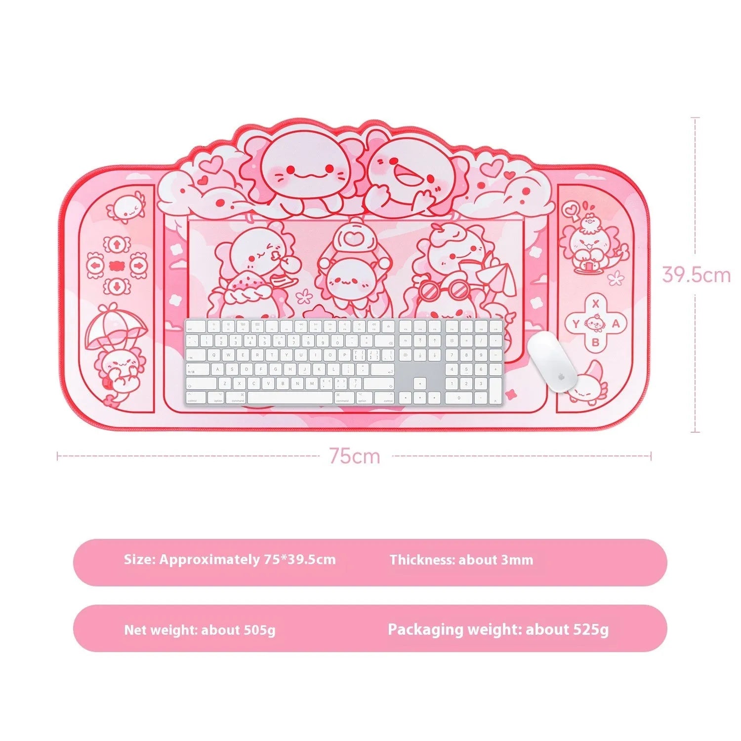 Hexagonal Dragon Crane Machine large cloth mouse pad measuring 75x40cm with cartoon anime design