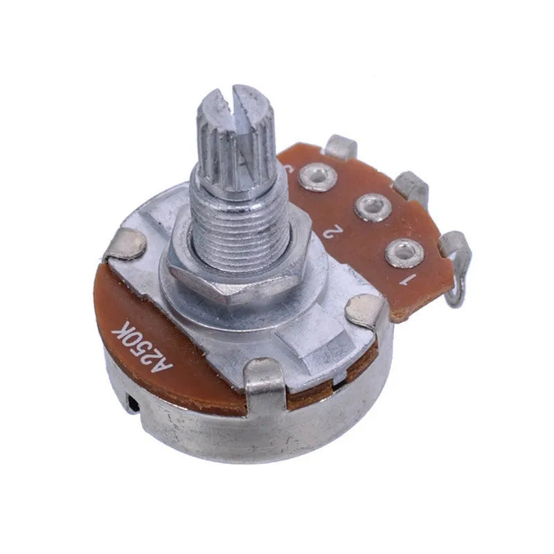 A single metal electric guitar potentiometer knob for tone and volume control replacement.