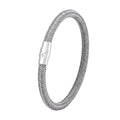 Geometric titanium steel wire bracelet with a magnetic clasp, shown in a silver colour.