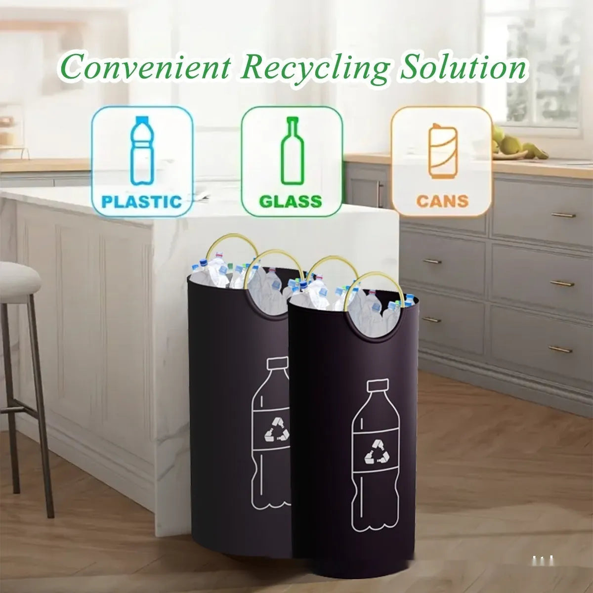 Round portable trash can with 38cm diameter and 72cm height measurements