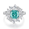 Geometric S925 sterling silver women's ring with an emerald cut stone and diamond inlay detail.