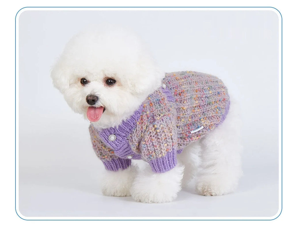 Purple polyester dog cardigan sweater for XL and XXL pets
