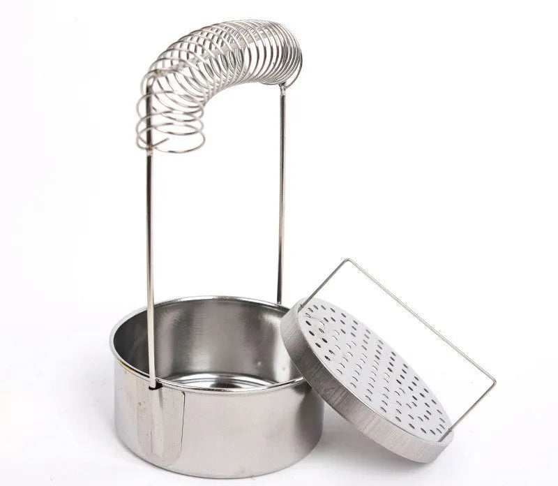 Silver stainless steel oil painting pen washer with spring brush clamp.