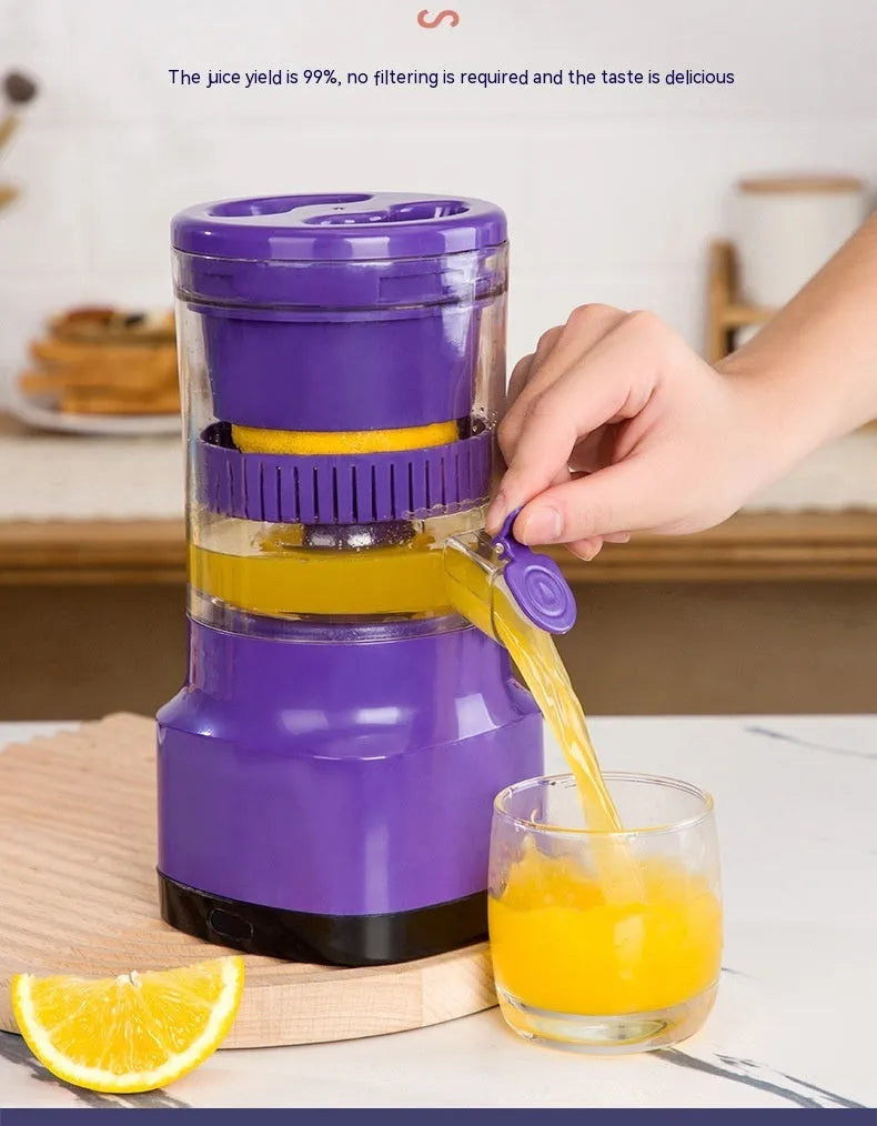 Purple USB rechargeable electric citrus juicer with cone-shaped pulp filter