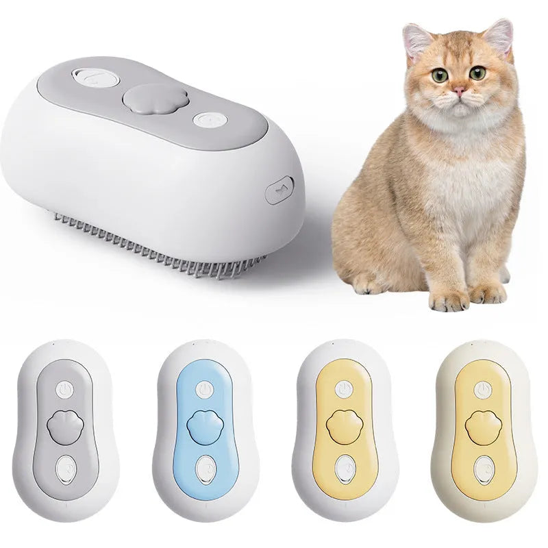 Rechargeable cat grooming massage comb with silicone teeth in four colour options