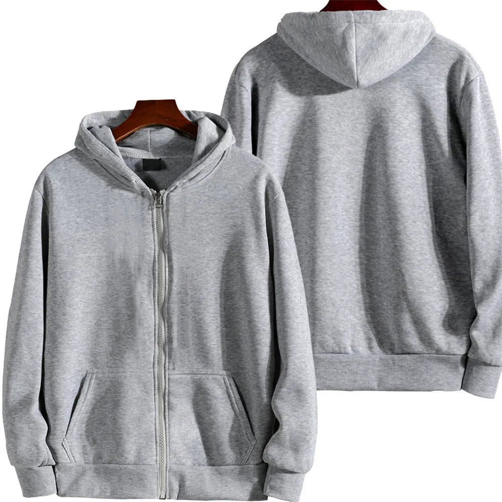 Men's solid colour loose fit sports zipper jacket on a hanger