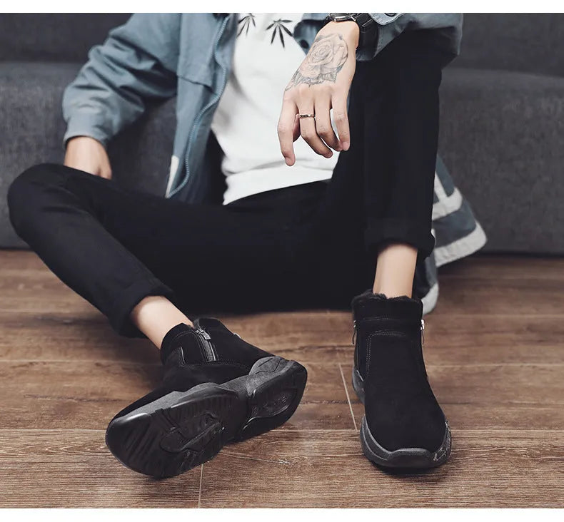 High-top snow boots with fleece lining, suede upper, and rubber platform sole in 2280 black and white