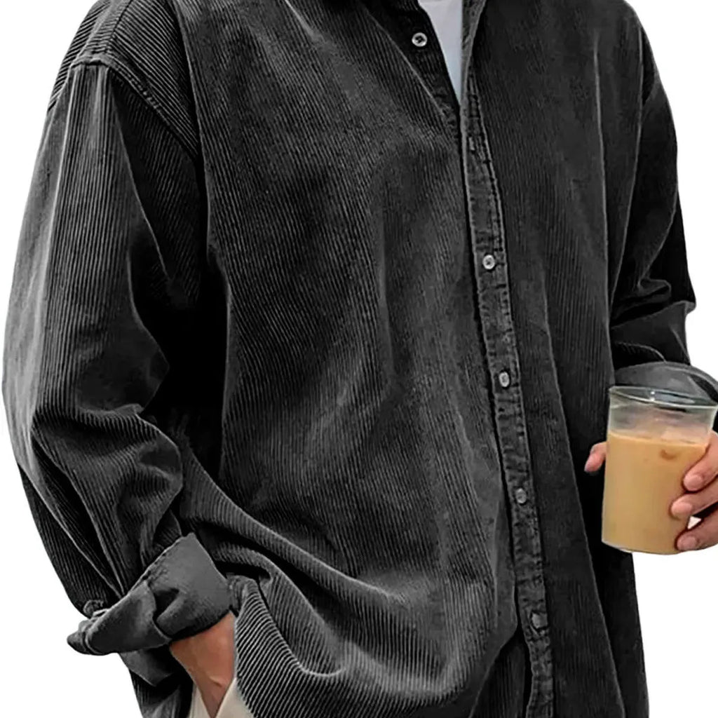 Men's casual loose corduroy shirt jacket in solid colour, cardigan style, autumn winter wear