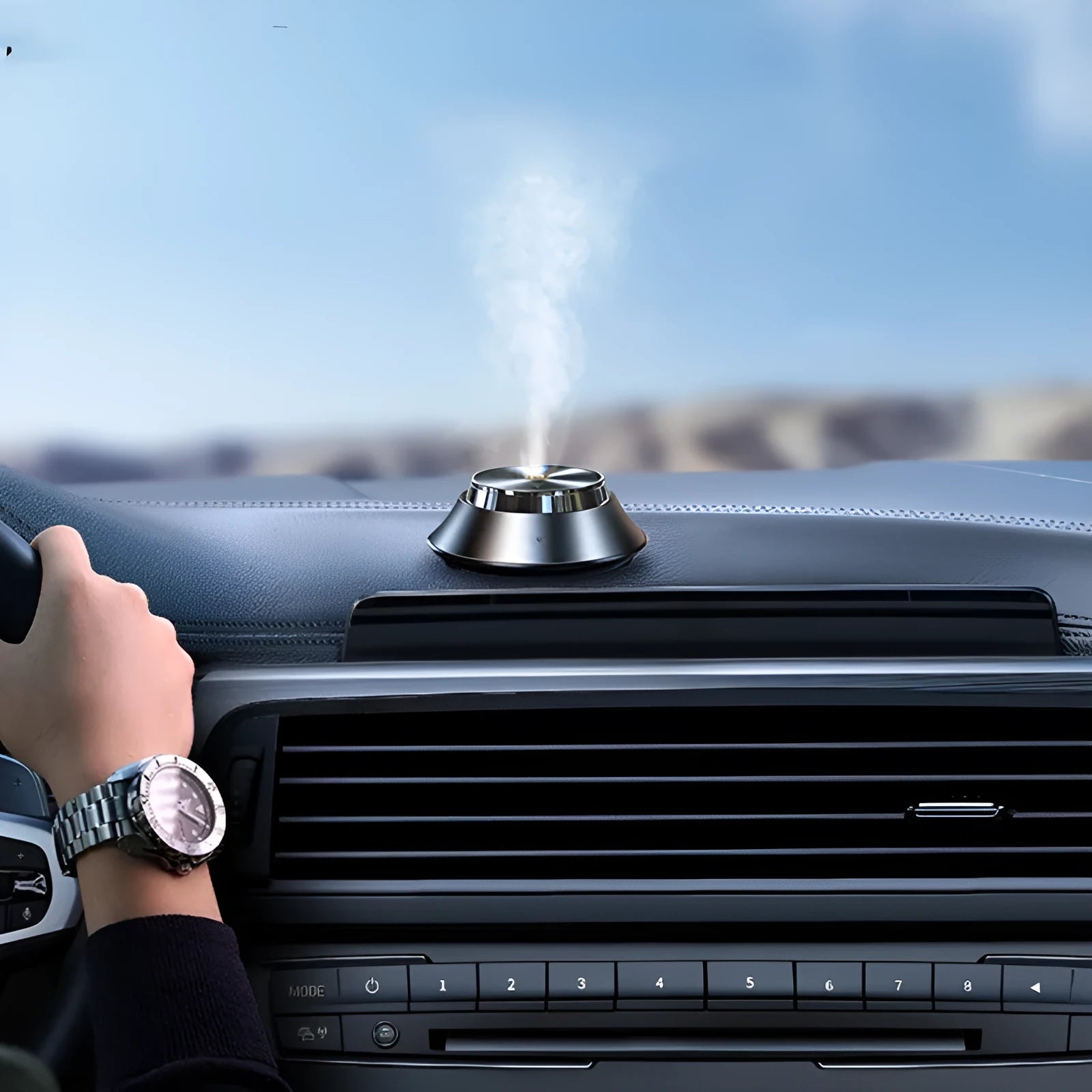 Black metal car aromatherapy diffuser with butterfly design and USB cable