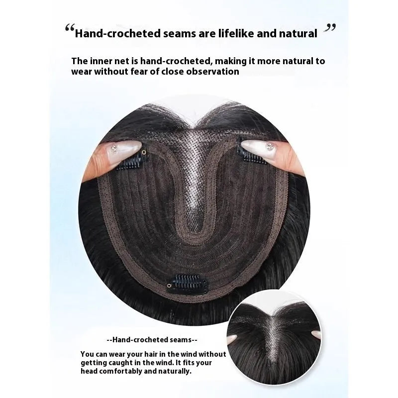 Brown black full-head synthetic wig with Chinese character bangs style for women.