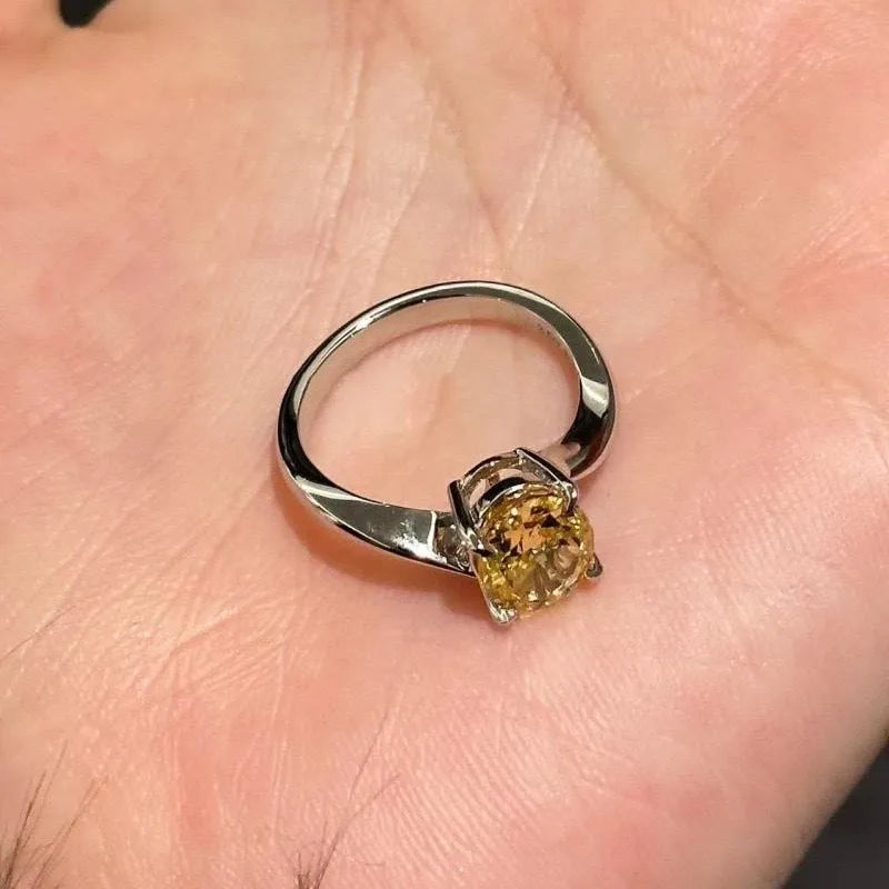 Women's yellow rock sugar crystal ring on copper base with Seiko treatment
