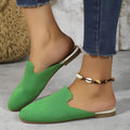 Casual mesh slip-on sandals in apricot, blue, and green colours with round toe and rubber sole.
