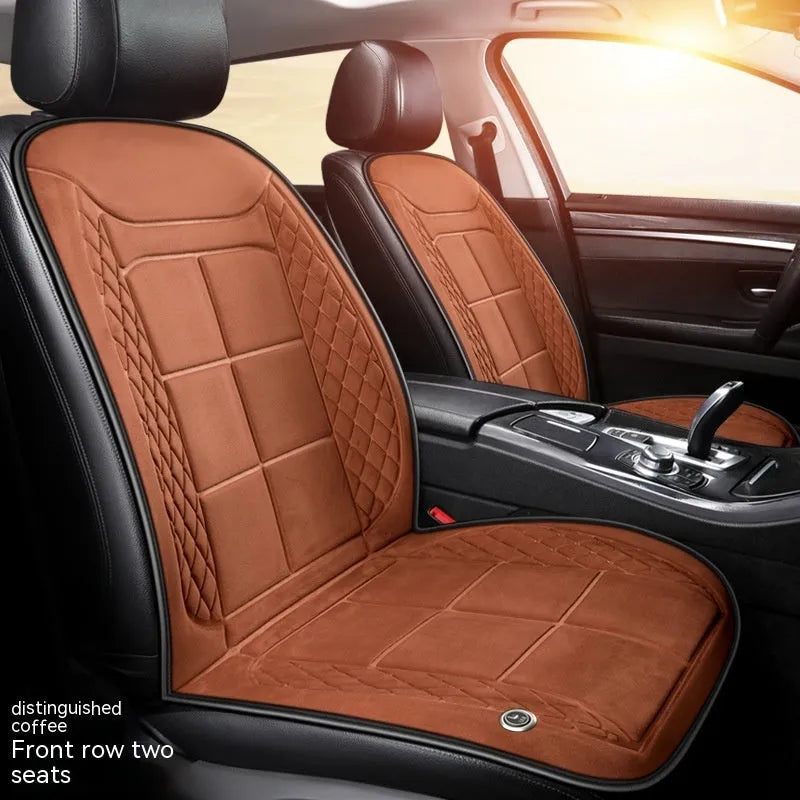 Auto heating cushion for car seats in beige, black, or coffee colours with cotton filler