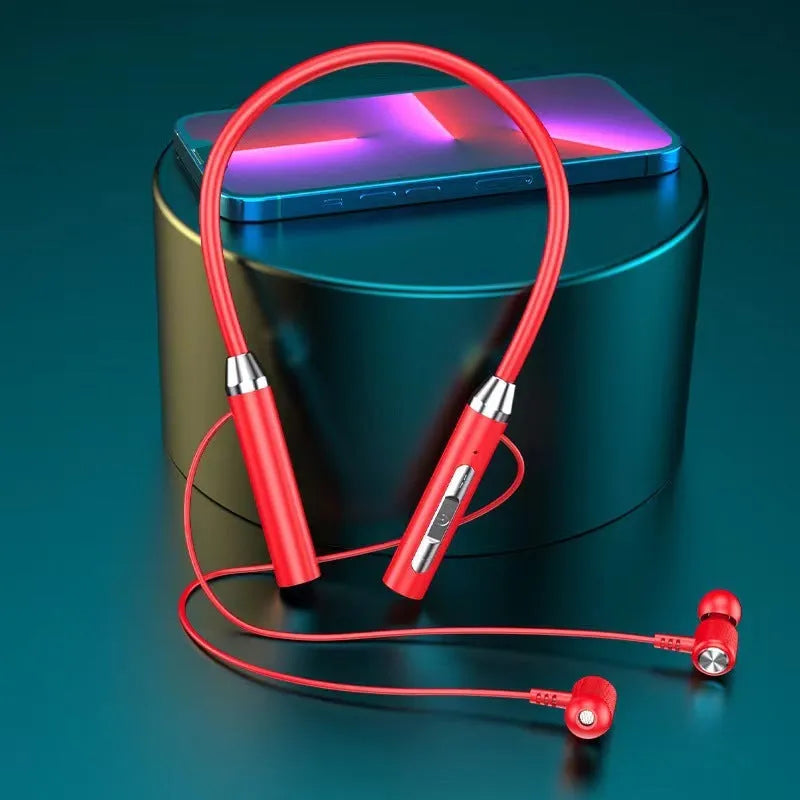 Wireless halter Bluetooth headset with breathing light, sports in-ear design, black colour, PC ABS build