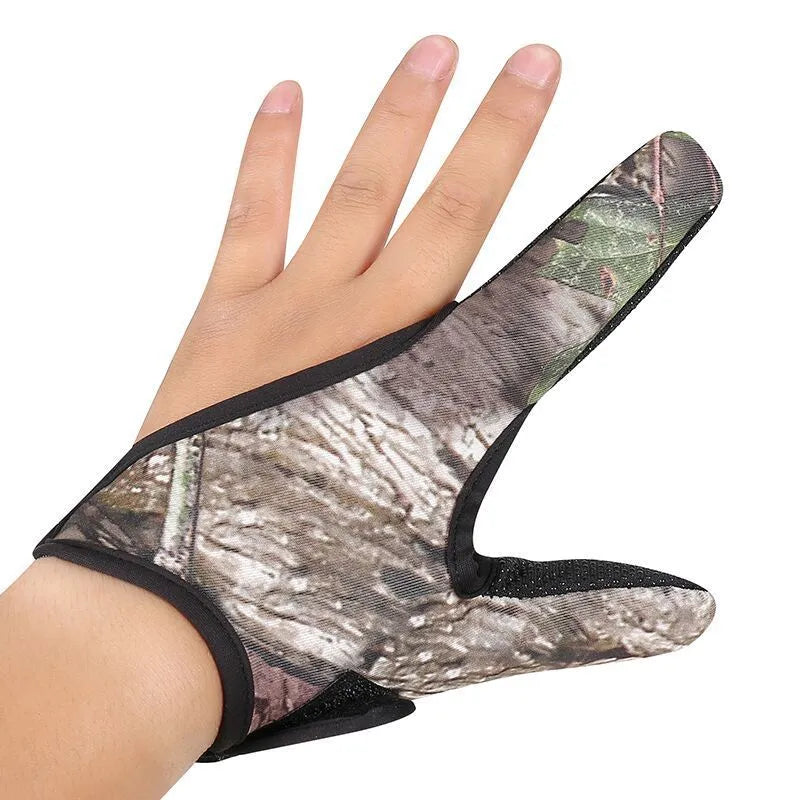 Two finger fishing glove showing diving cloth back and microfiber palm, available in left or right hand.