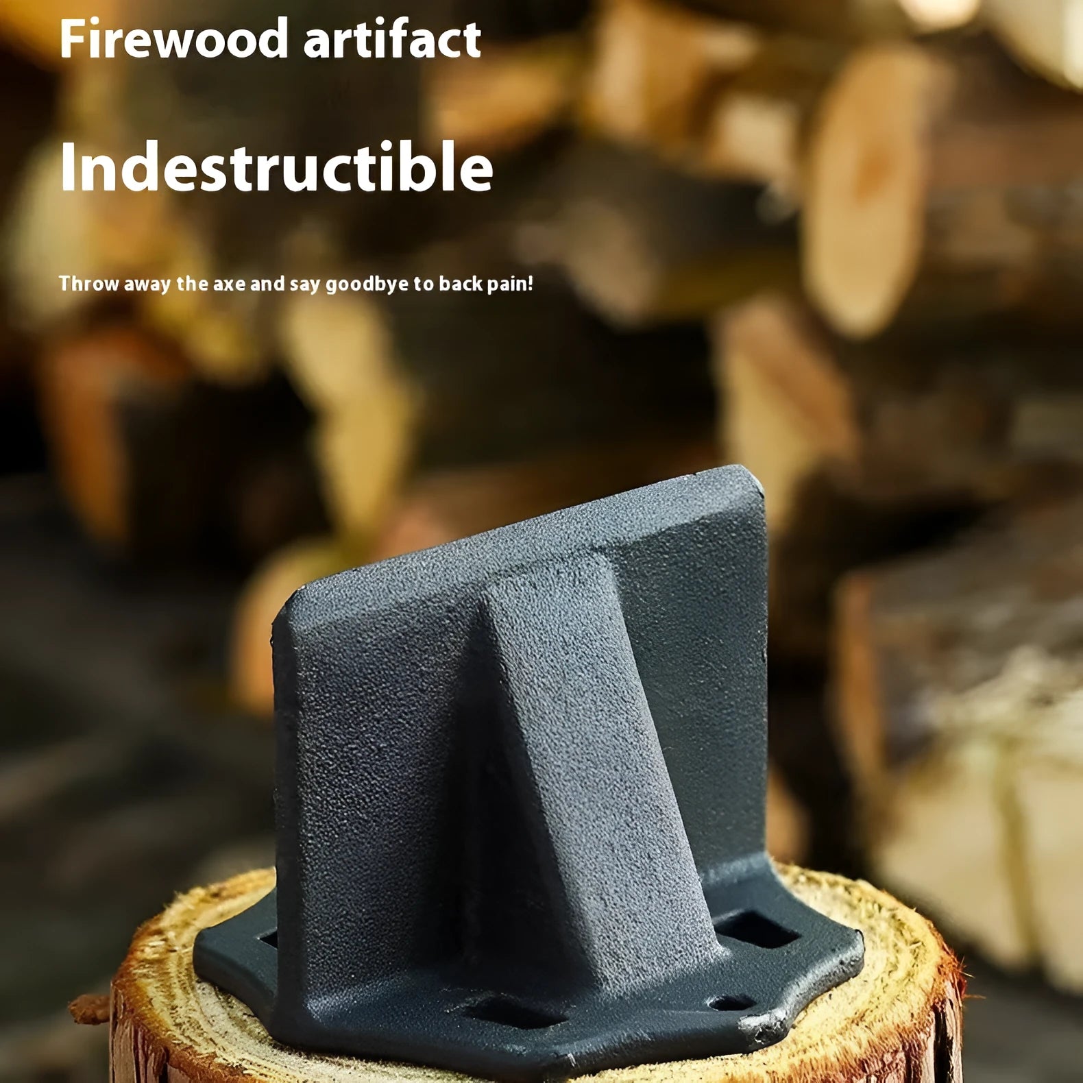 Small square cast iron wood splitter for portable wood cutting