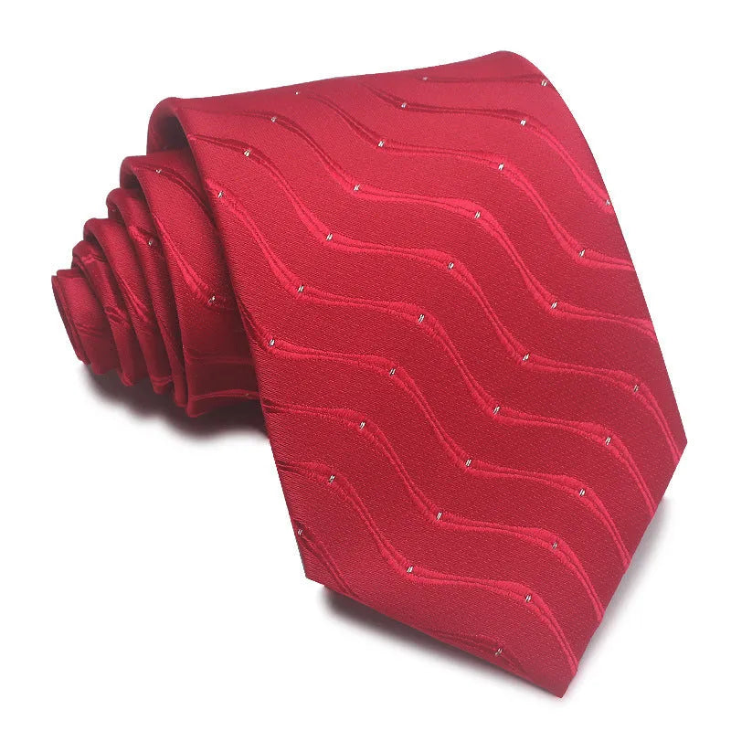 Polyester jacquard striped business tie in arrow shape, 7-8cm wide, showing striped pattern detail