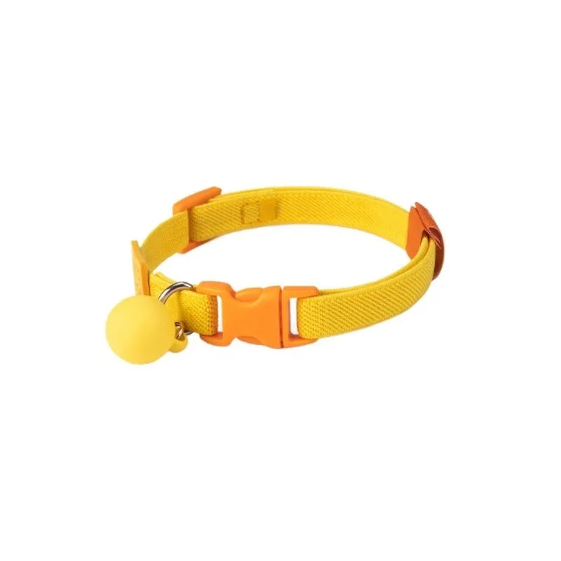 Elastic monochrome pet collar for small dogs in seven colour options on a white background.