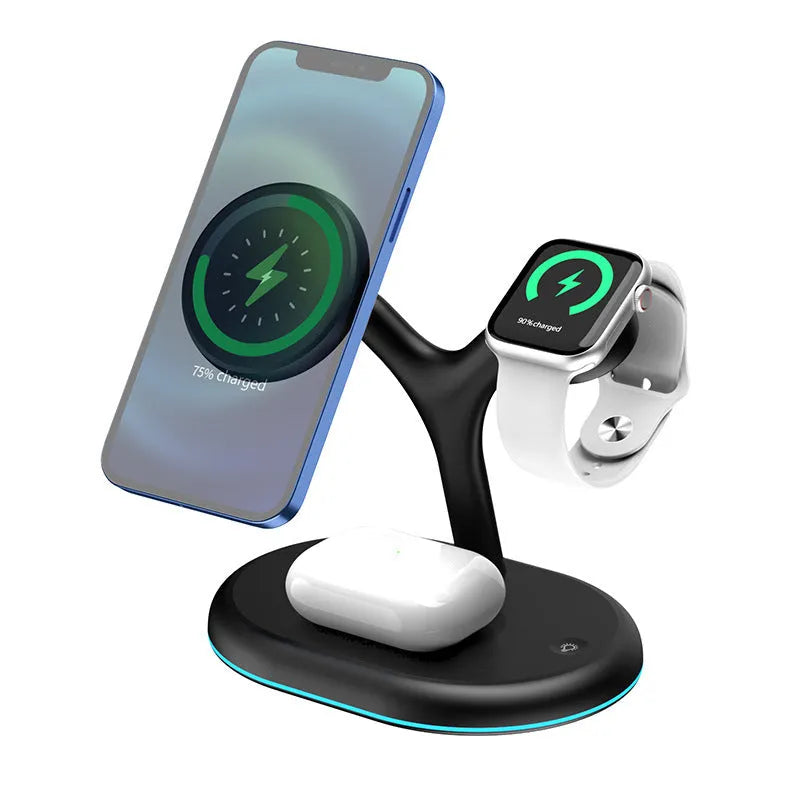 Black vertical magnetic wireless charging stand with 15W fast charge and TYPE-C cable
