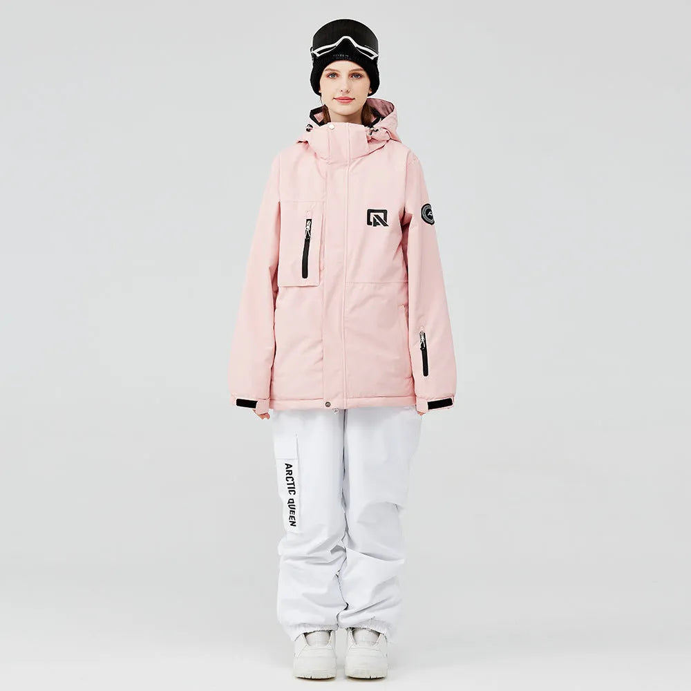 Blue and black unisex waterproof winter ski suit with top and pants for snow sports