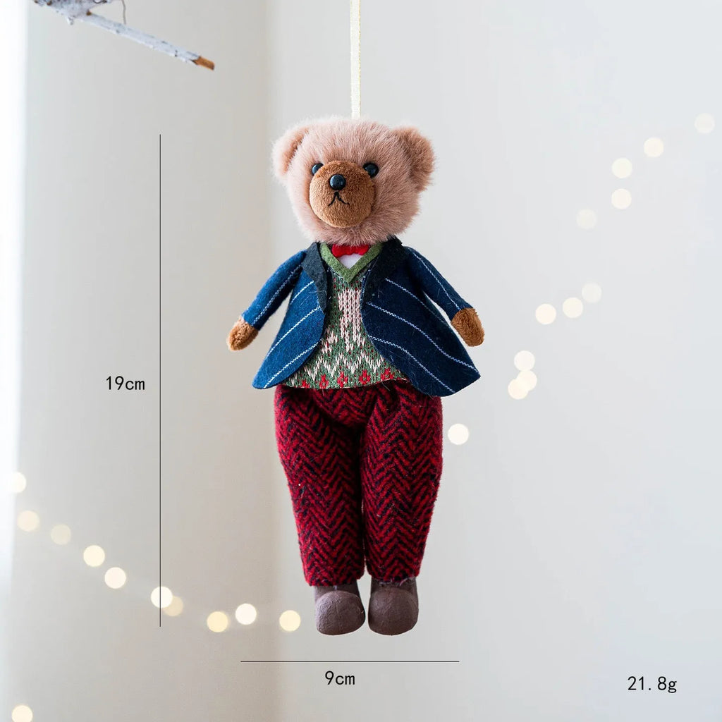 Cartoon-style couple plush bears wearing cotton suit plaid patterns in gentleman and princess bear colours