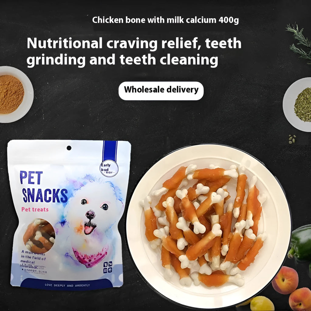 400g pack of Betty chicken wrapped milk bone dog treats for canine dental care
