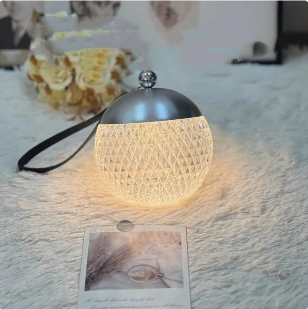 Modern minimalist portable night lamp with touch dimmer in chrome finish